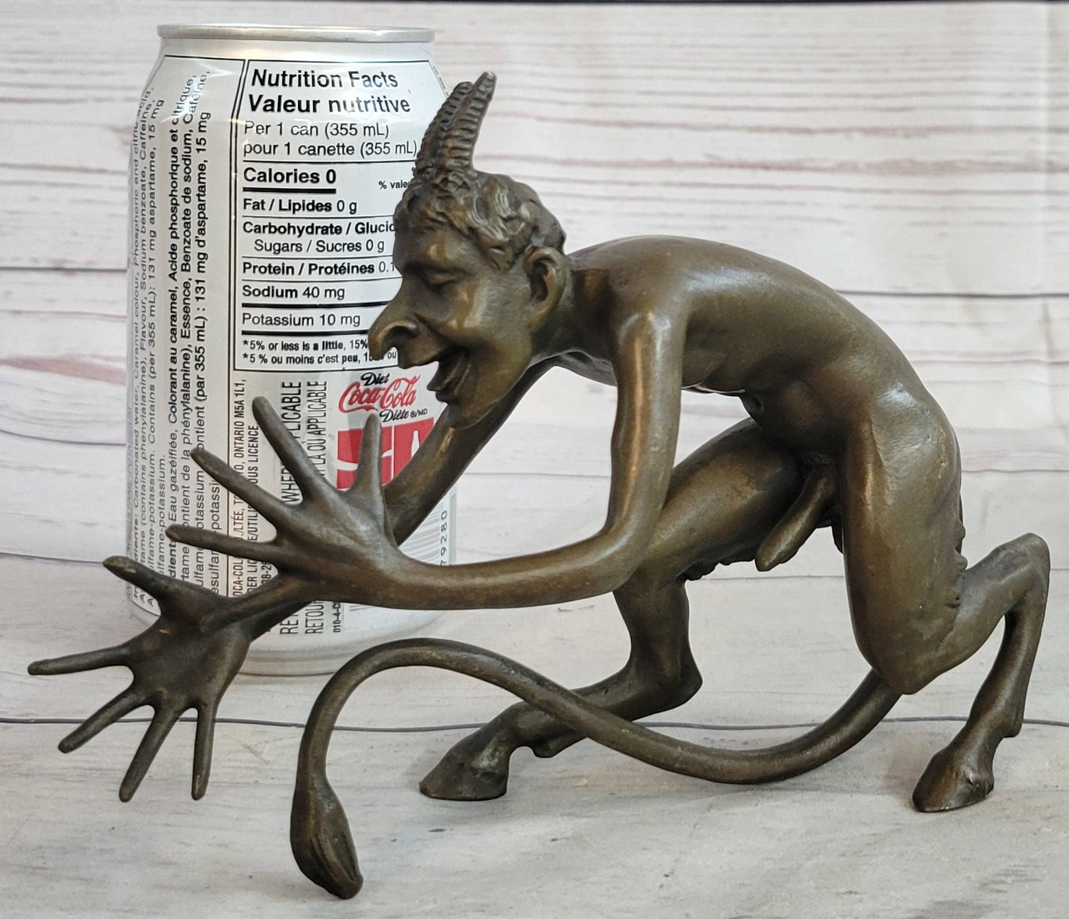 Bronzhaus - Wholesale Sculpture - Greek Satyr Chasing Nymph Bronze Figurine Sculpture Demon Horny Devil Satan 5" x 7"1