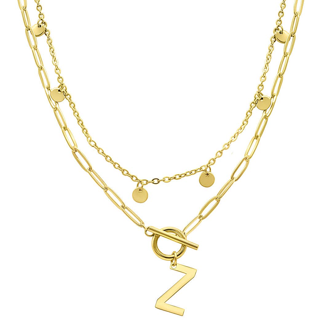 Adornia - Wholesale Pendant/Charm Necklace - Tarnish Resistant Confetti Paperclip Initial Toggle Necklace26