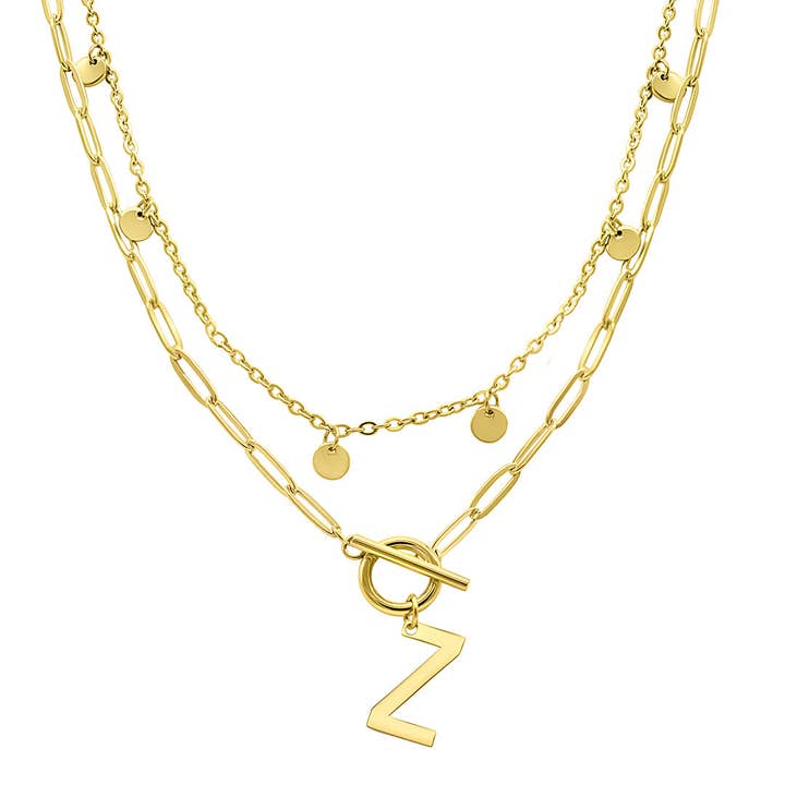 Adornia - Wholesale Pendant/Charm Necklace - Tarnish Resistant Confetti Paperclip Initial Toggle Necklace26