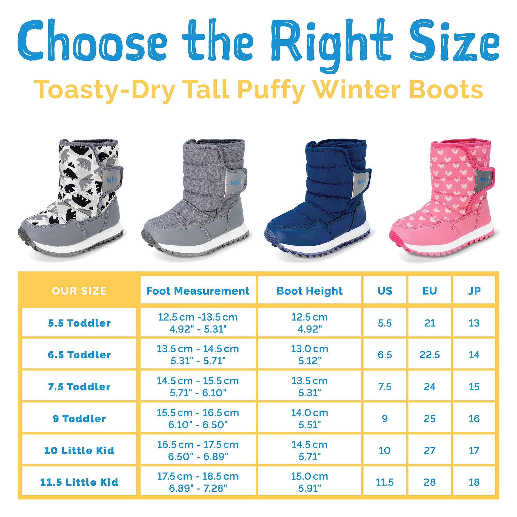 Jan & Jul - Wholesale Booties - Kids - Polar Pals | Toasty-Dry Tall Puffy Winter Boots7
