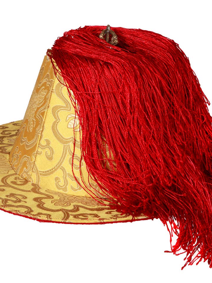 Tibetaanse huwelijkshoed van geel brokaat voor wholesale door Cheppu from Himalaya