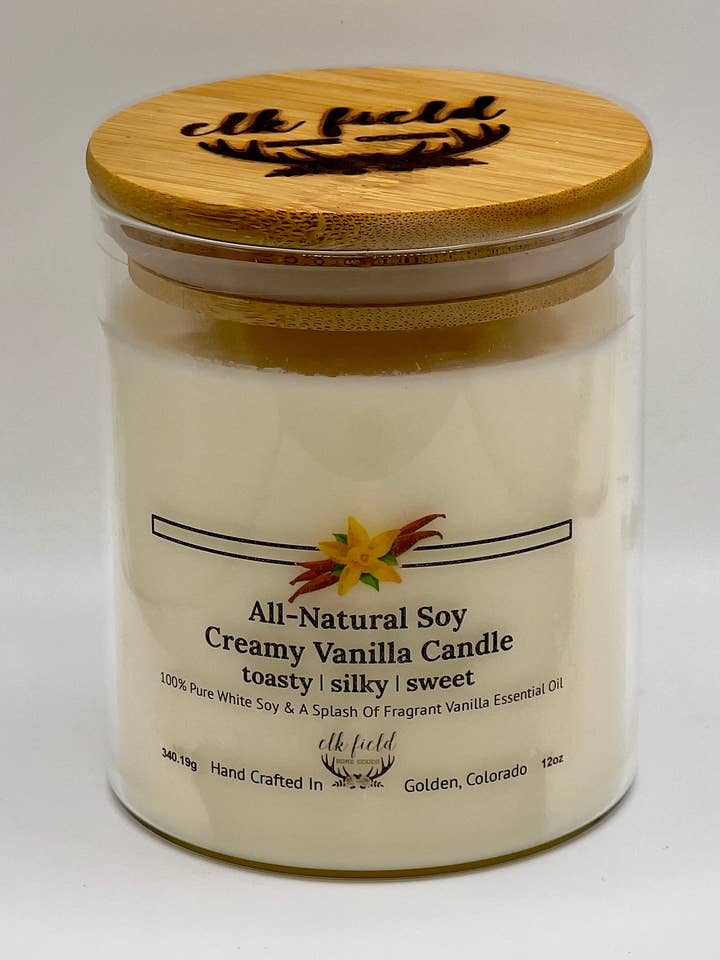 Creamy Vanilla Soy Candle for wholesale by Elk Field Home Goods