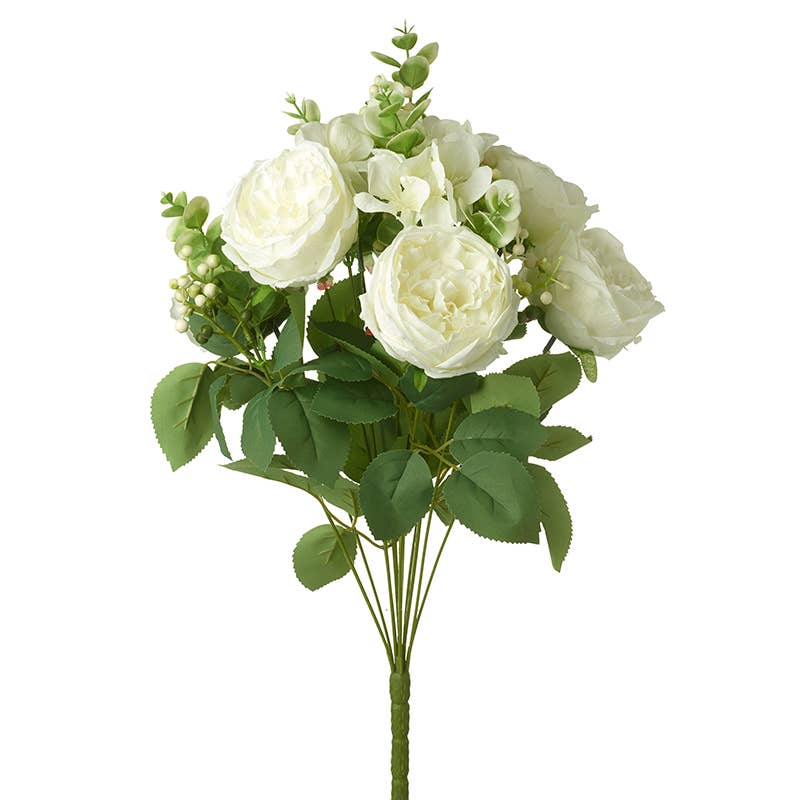 Heaven Sends – wholesale Artificial flowers – WHITE ROSE & GREEN LEAF BUNCH0