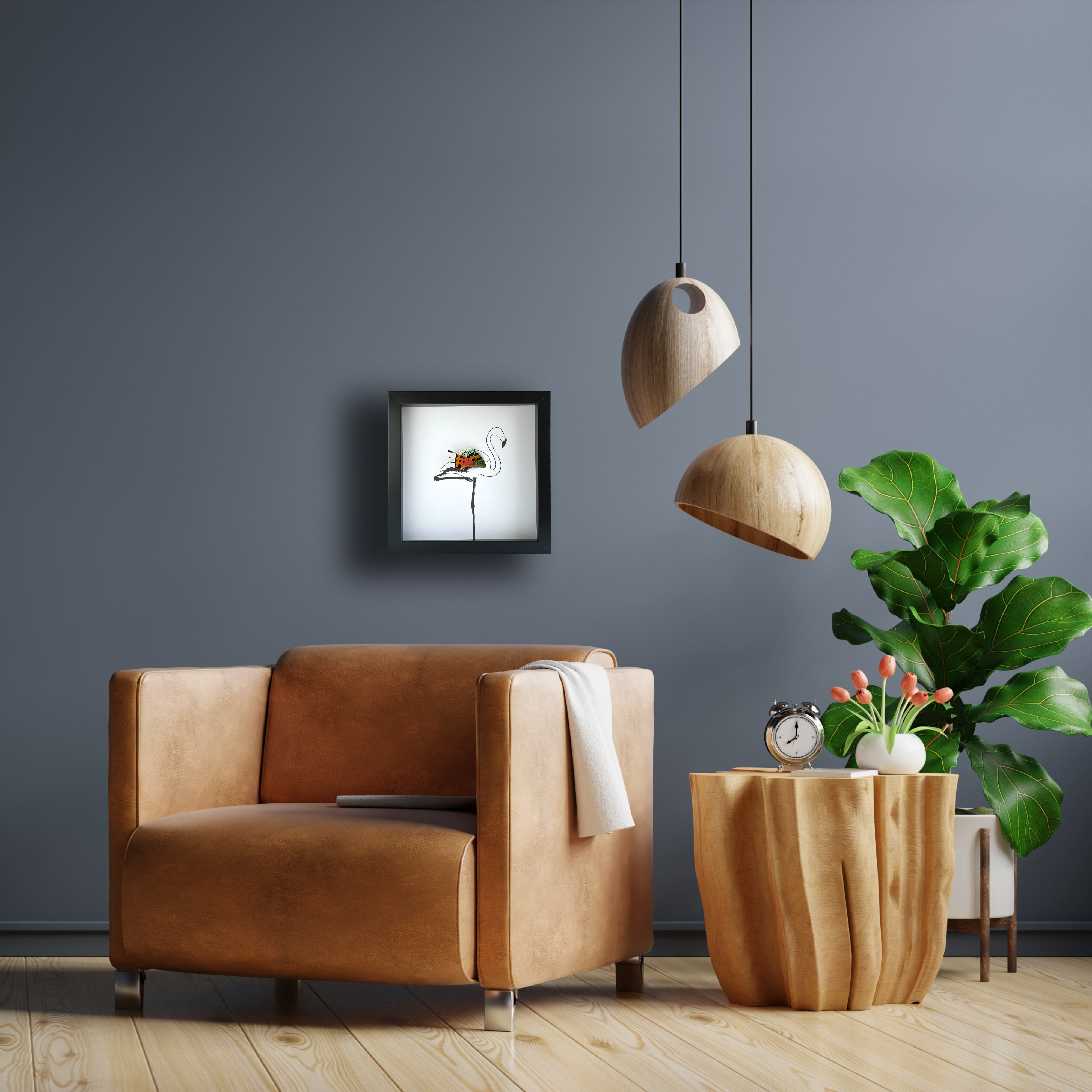 Isms - Wholesale Wall Accent - Single Flamingo Standing Framed Art with Real Butterfly Wing3