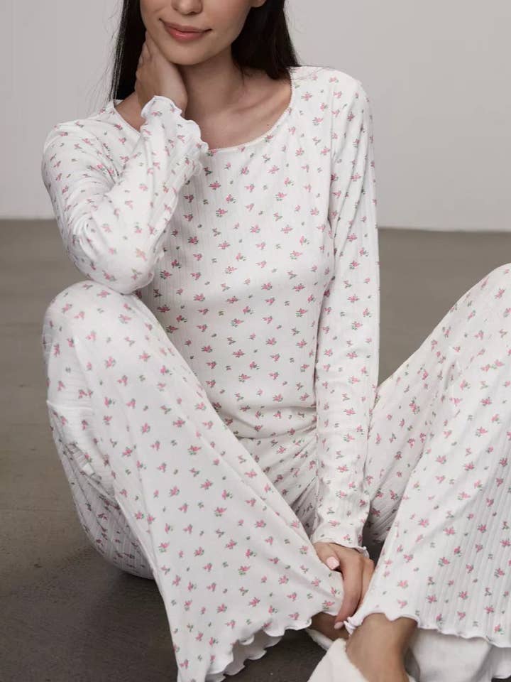 Flower Jacquard Fungus Trim Loungewear Set for wholesale by HIDDENBRAND