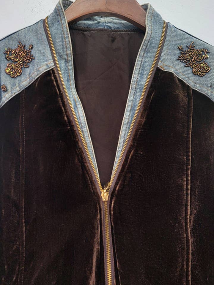 Mccolin - Wholesale Jacket - Women's - Embellished Denim Patch Velvet Jacket2