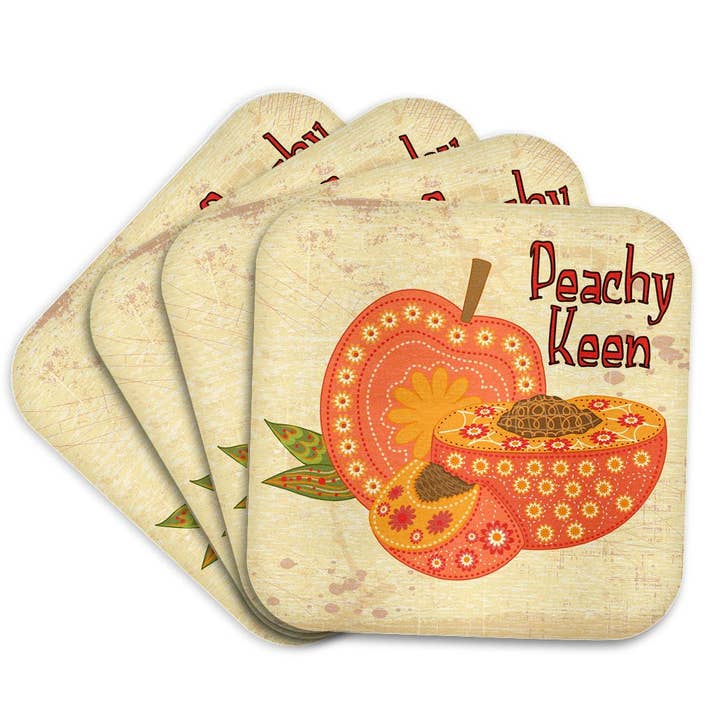 3dRose - Wholesale Coasters - 3dRose, Ornate Vintage Stylized Peachy Keen Peach Floral Fruit Illustration, Coaster7