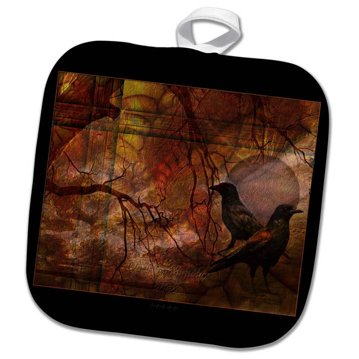 3dRose, Ravens World fantasy DarkFantasy ravens raven crow mystic mysticism fantasy spiritworld, Potholder for wholesale by 3dRose