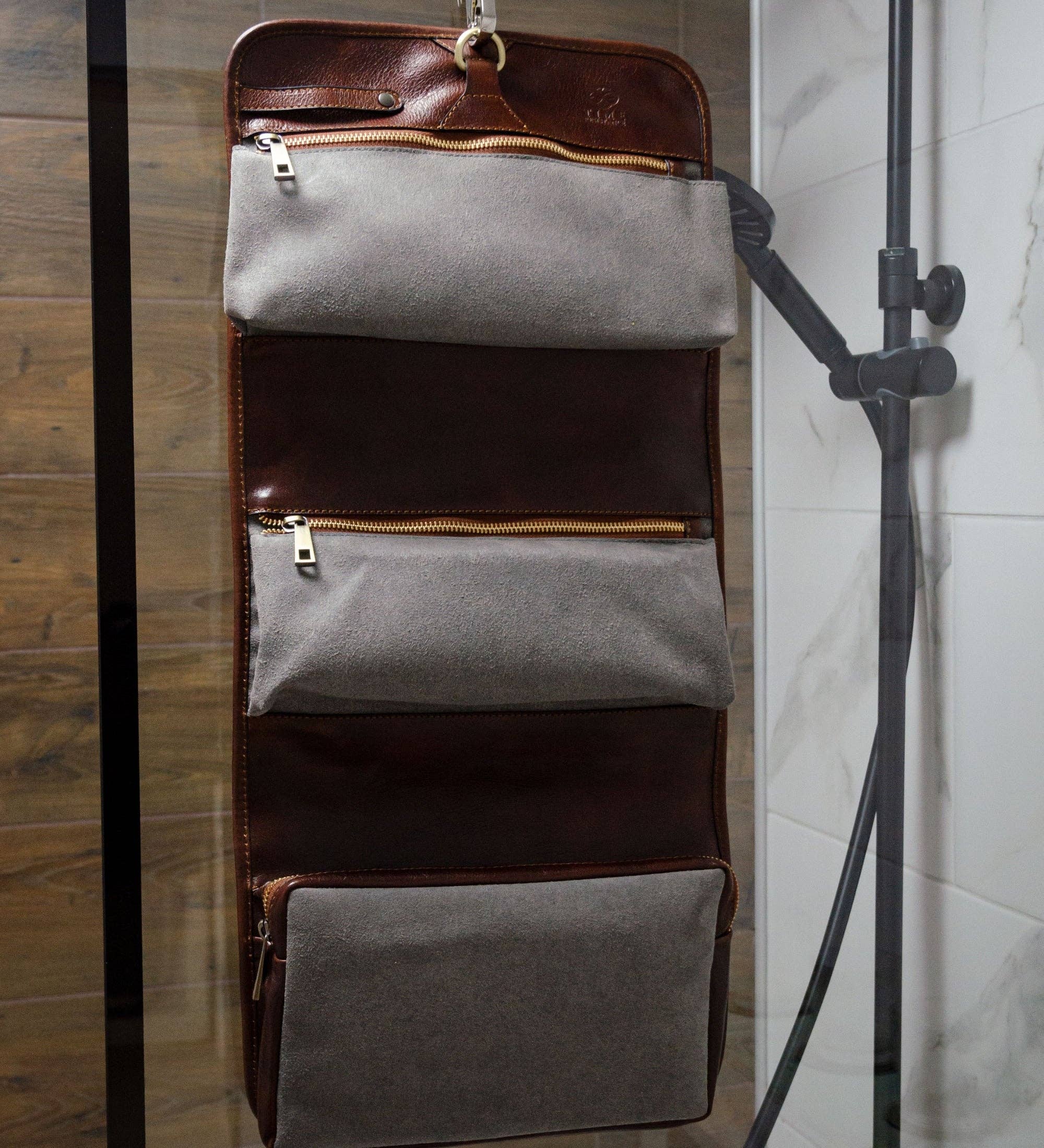 Black Leather Hanging Wash Bag Toiletry Bag - Dracula for wholesale on Faire2