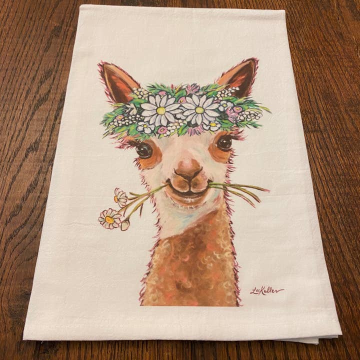 Hippie Hound Studios - Venta al por mayor Paños de cocina - Paño de cocina de alpaca, toalla tipo saco de harina de alpaca con margaritas