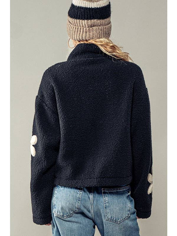 Urban Daizy - Wholesale Jacket - Women's - Playful Floral Fleece Zip Up Collared Jacket