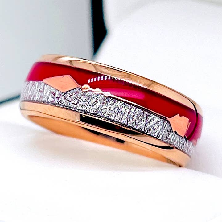 Red Agate Meteorite Rose Gold Tungsten Carbide Arrow Ring for wholesale by rings paradise