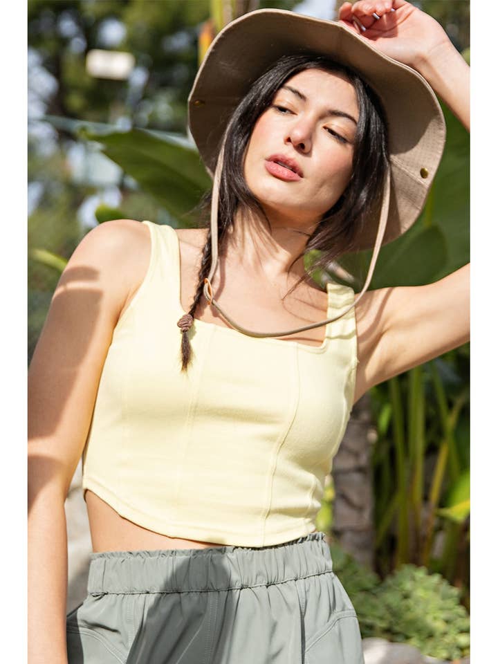 COTTON STRETCH TWILL SQUARE NECK CROP TOP for wholesale by Rae Mode