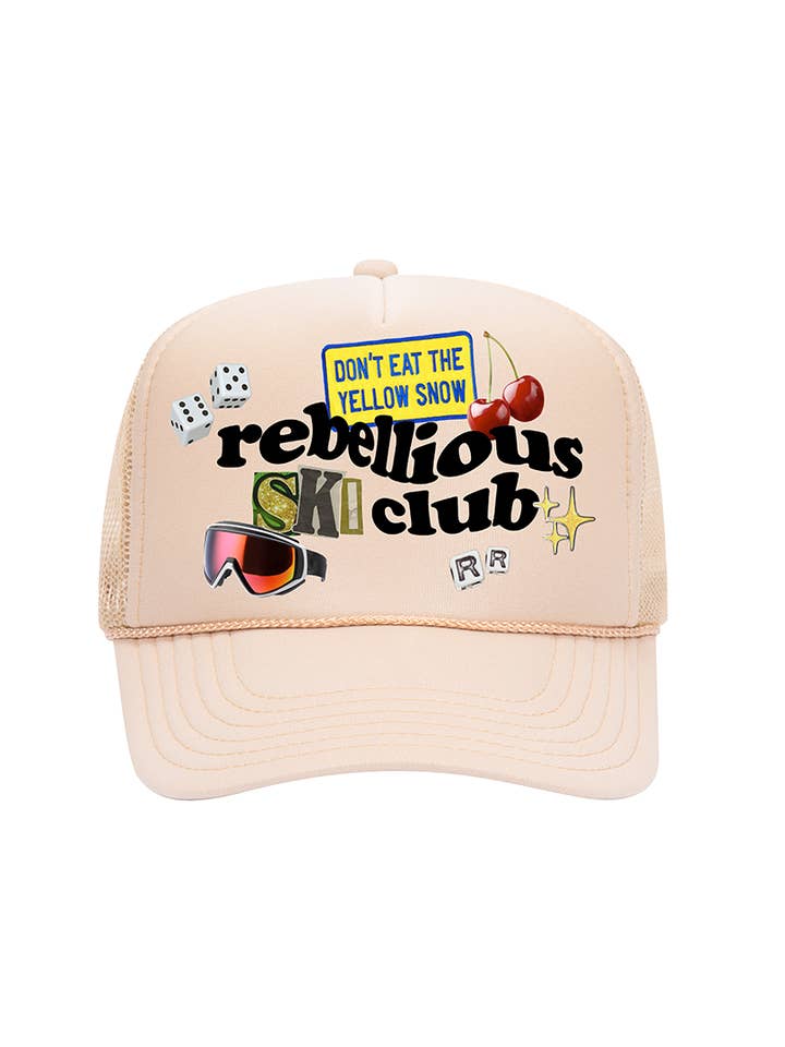 Rebellious Ski Club - Cream Foam Trucker Hat for wholesale by Raw & Rebellious