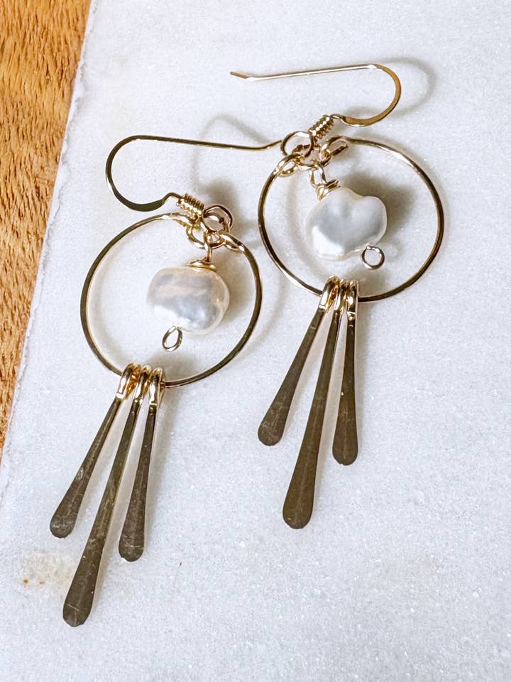 Small Hoop Freshwater Pearl Triple Fringe | 14kt Gold Filled for wholesale by Quinn Sharp Handmade