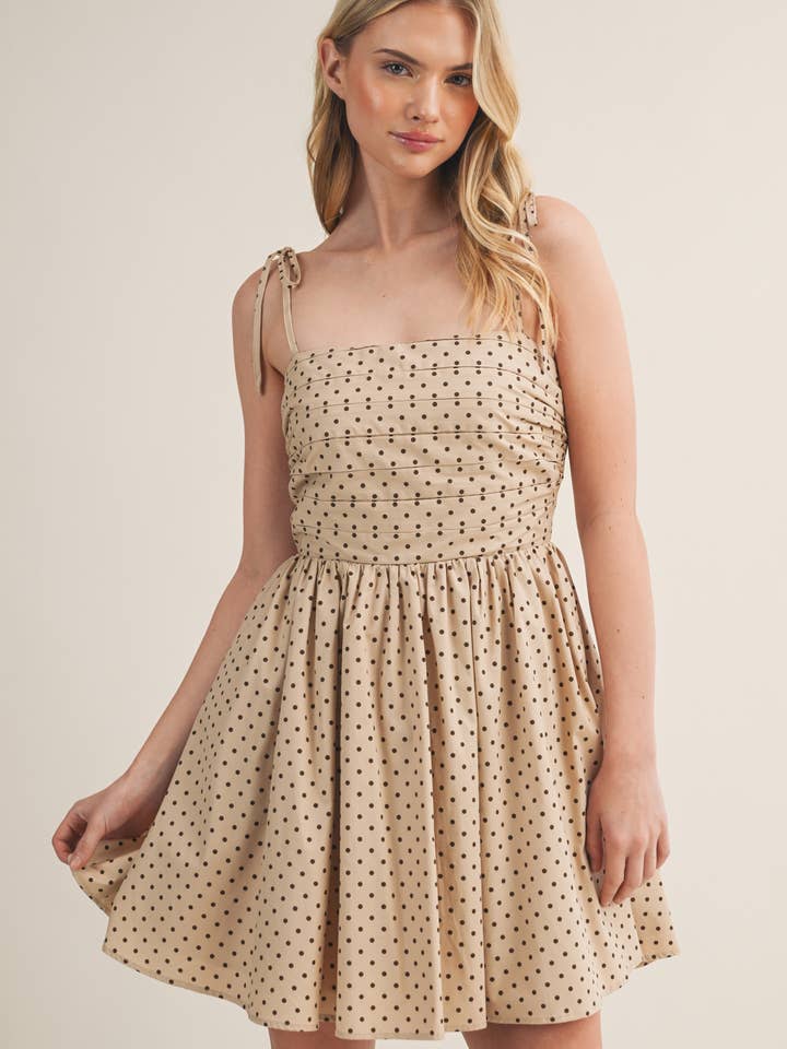 POLKADOT DRESS WITH PLEATED BODICE for wholesale by Mustard Seed