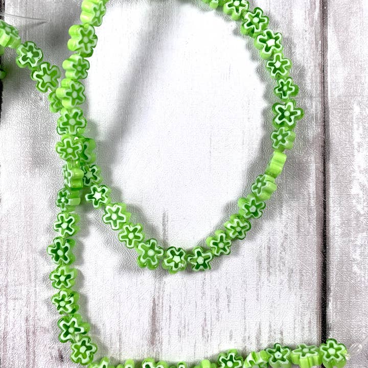 Glass Daisy Craft Co. - Wholesale Beads - Glass daisy beads, millefiori glass flowers green with white1