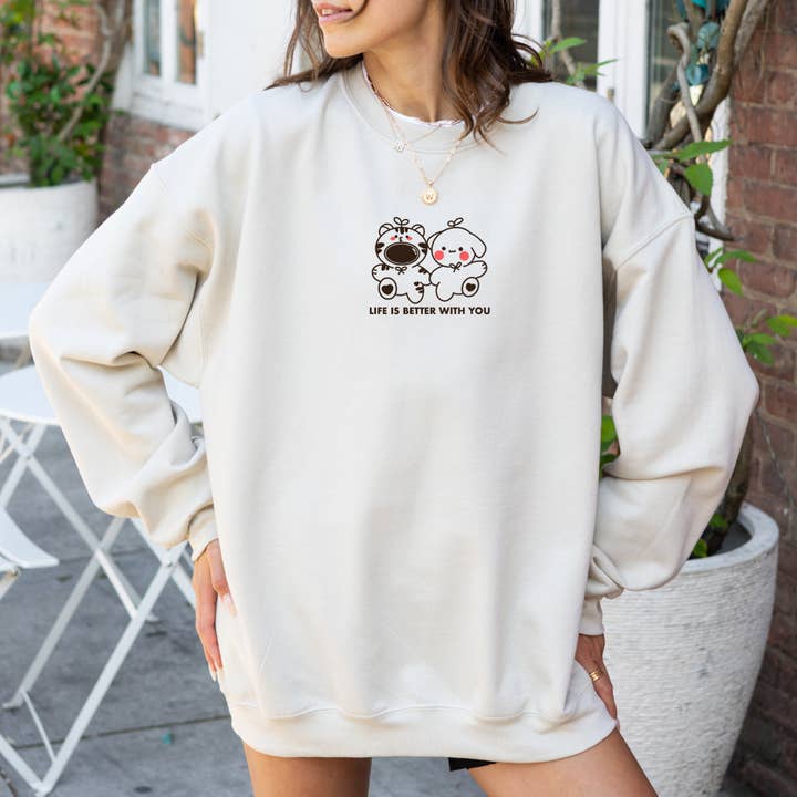 Overthinker Apparel - Wholesale Graphic Sweatshirt - Unisex - Life Is Better With You – Embroidered Oversized Sweatshirt