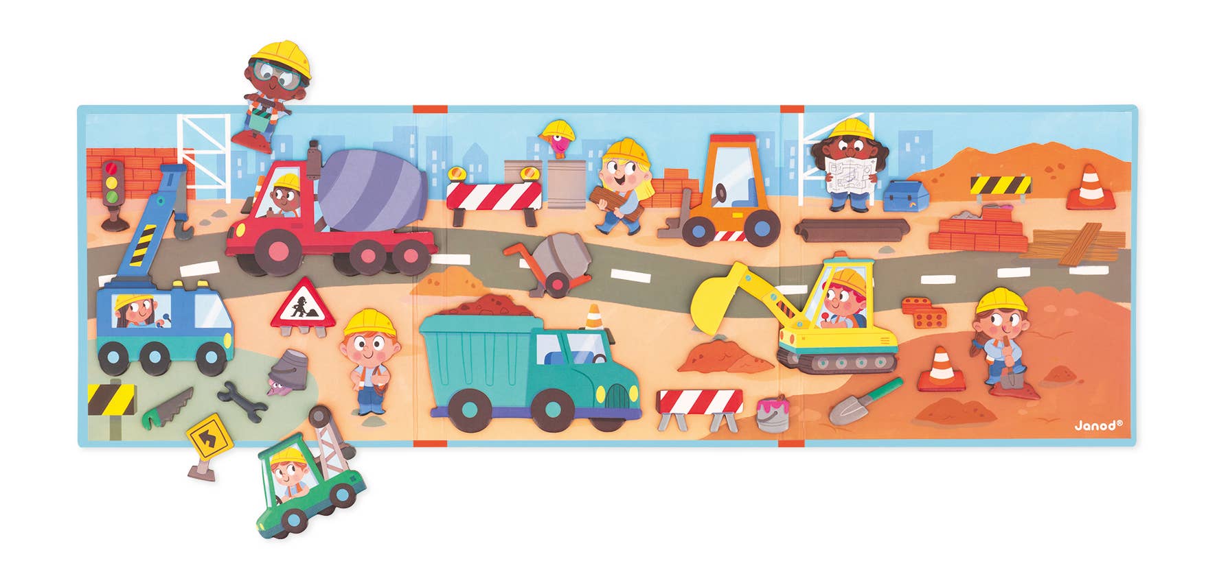 Janod - Wholesale Toy Set - Kids - Magneti'stories - The Construction Site1