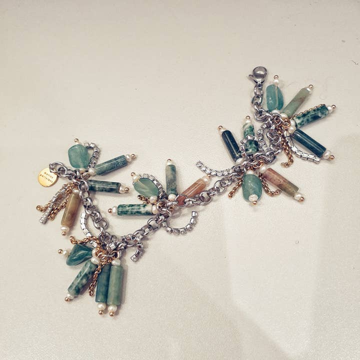 Acace – Silverfärgat armband med naturstenar och strass för wholesale av matins parisiens