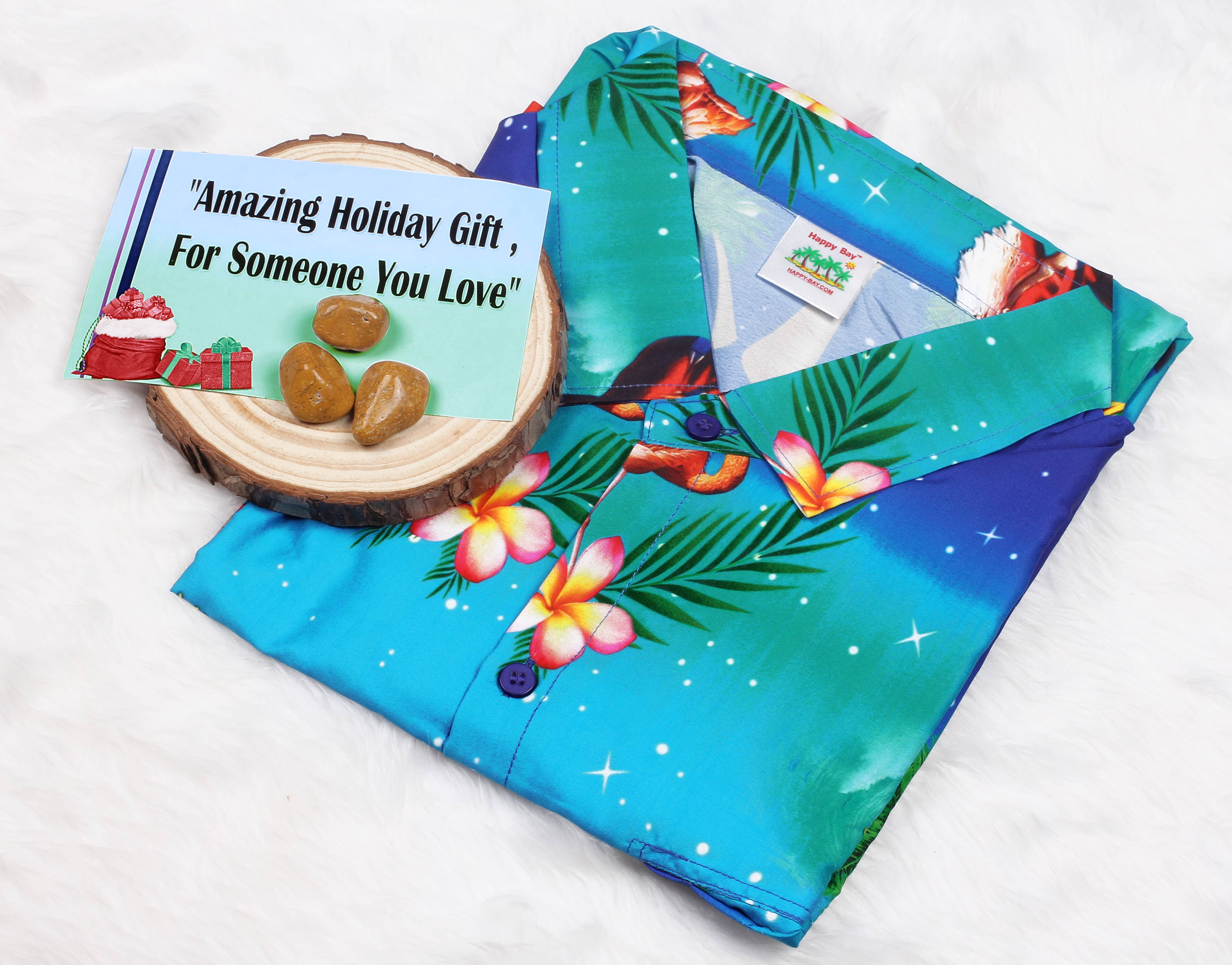 LA LEELA  Men's Christmas Santa Shirt Blue P00052 for wholesale on Faire3