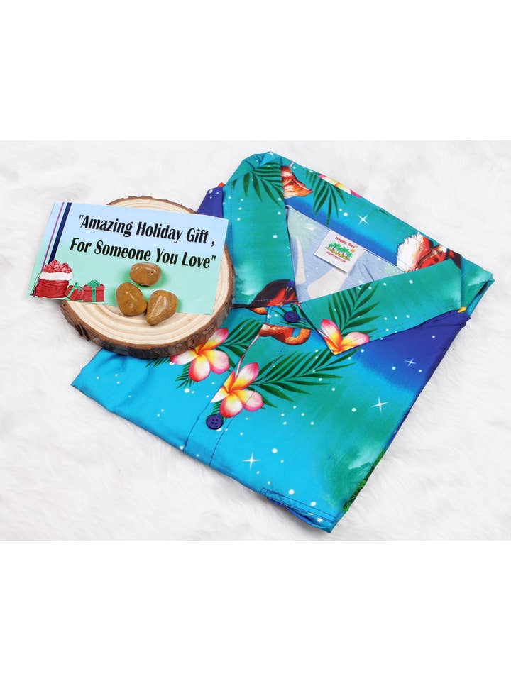 LA LEELA Men's Christmas Santa Shirt Blue P00052 for wholesale on Faire3