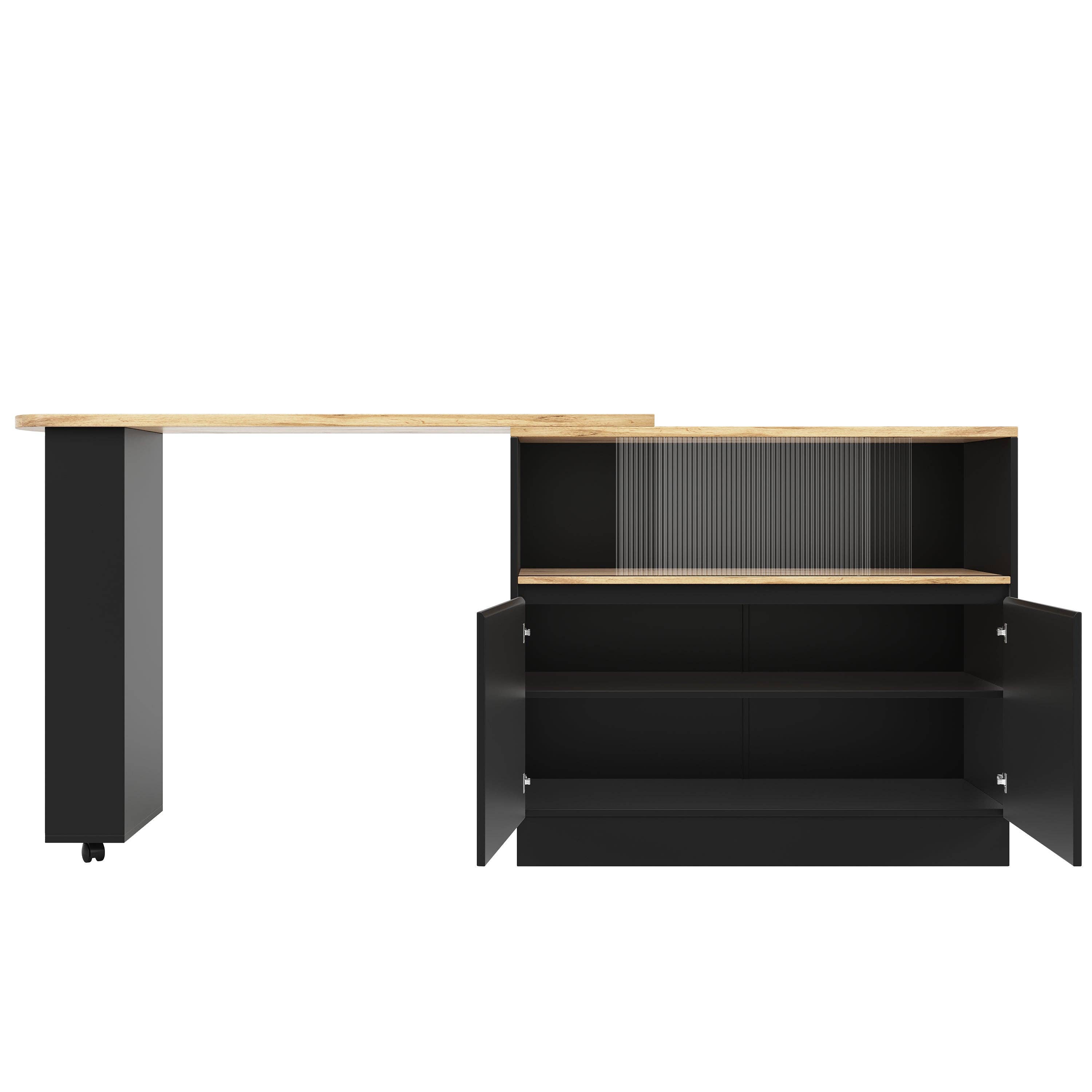 Urban Meuble - Wholesale Sideboard - Wood-effect and black bar table with 360° swivel storage and corrugated glass TINPLATE1