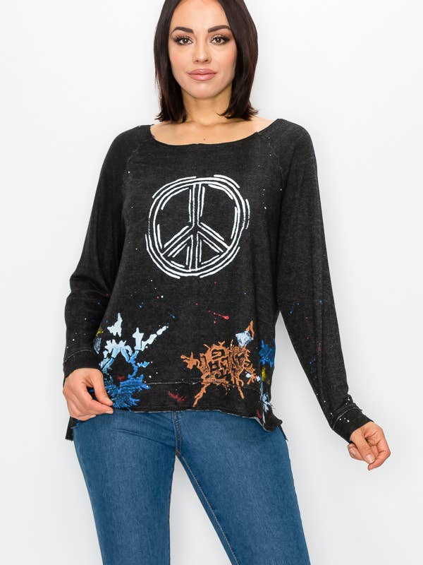Hand Painted Vintage Peace Sign Long Sleeve Top for wholesale by T-Party