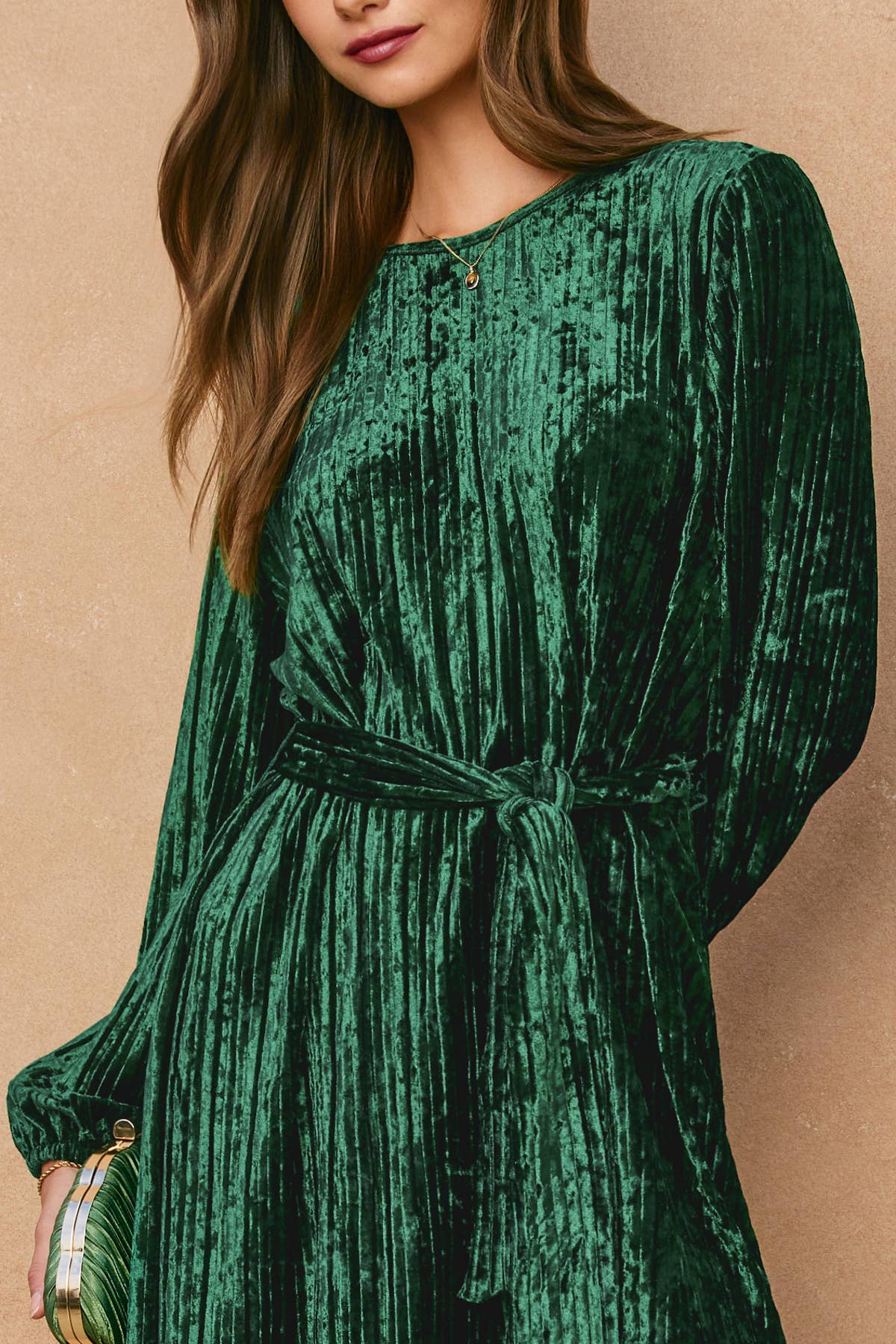 Dress Forum - Vendita all'ingrosso Vestito - Donna - Abito con cintura a fusciacca con scollo alto in velluto4