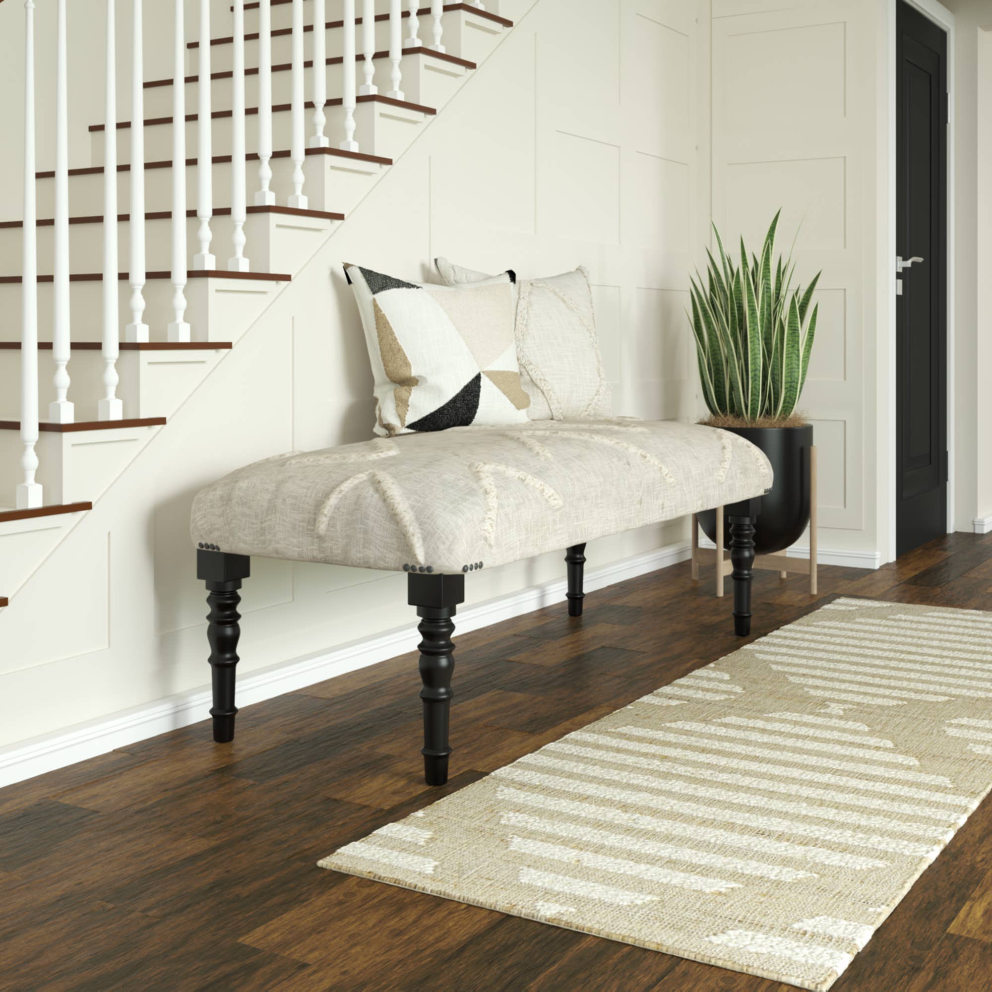 Cream Farmhouse Cream/Natural Upholstery Bench for wholesale on Faire4