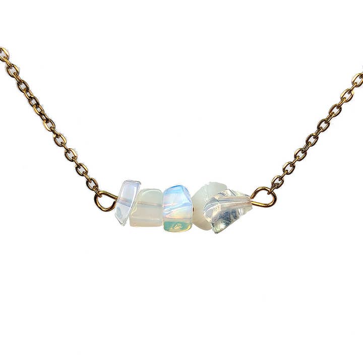 Stainless Steel Opalite Gemstone Chips Necklace for wholesale by Stylish Jewelry Supply