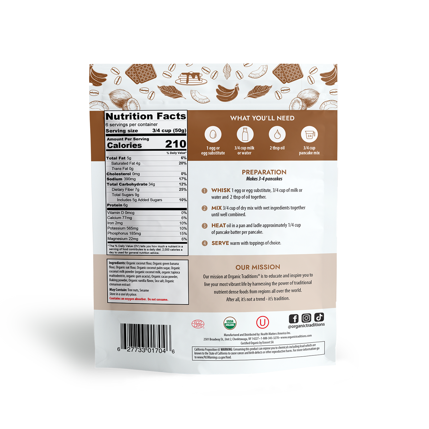 Organic Traditions - Vente Préparation pour pancakes - Mélange pour crêpes et gaufres - Chocolat1