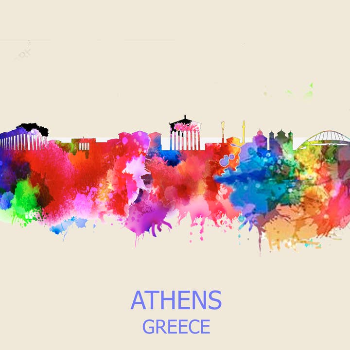 City Of Athens Skyline Poster Watercolor Art for wholesale by BMS BIZ
