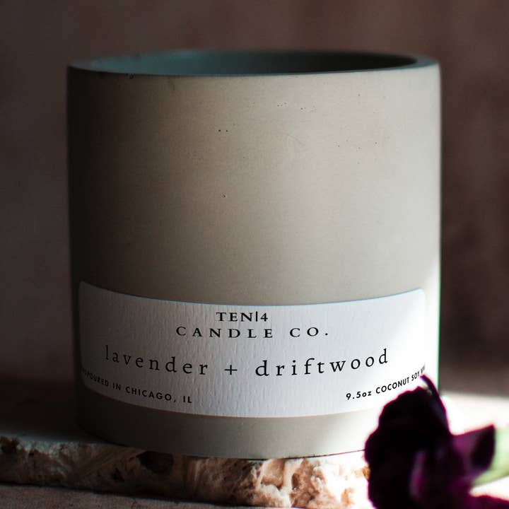 Lavender Driftwood - 9.5 oz coconut soy wax candle for wholesale by TEN|4 Candle Co.