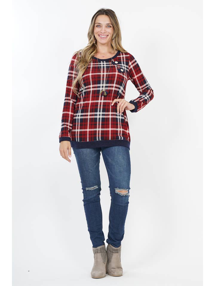 Navy  .SI-7829 PLUS SIZE Plaid Top for wholesale on Faire7