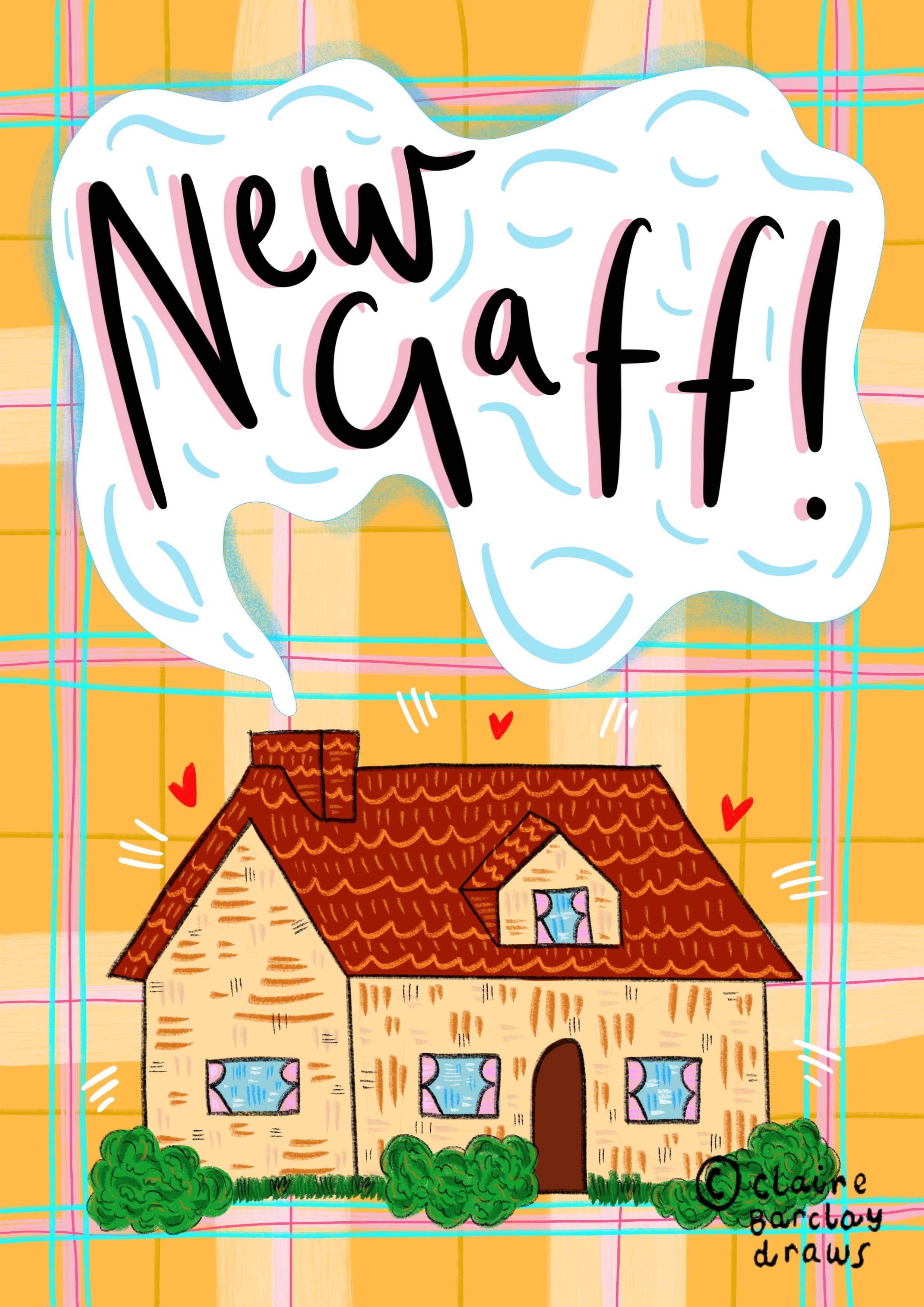 Claire Barclay Draws - Wholesale Everyday Greeting Card - ‘New Gaff!' A6 Greetings Card1