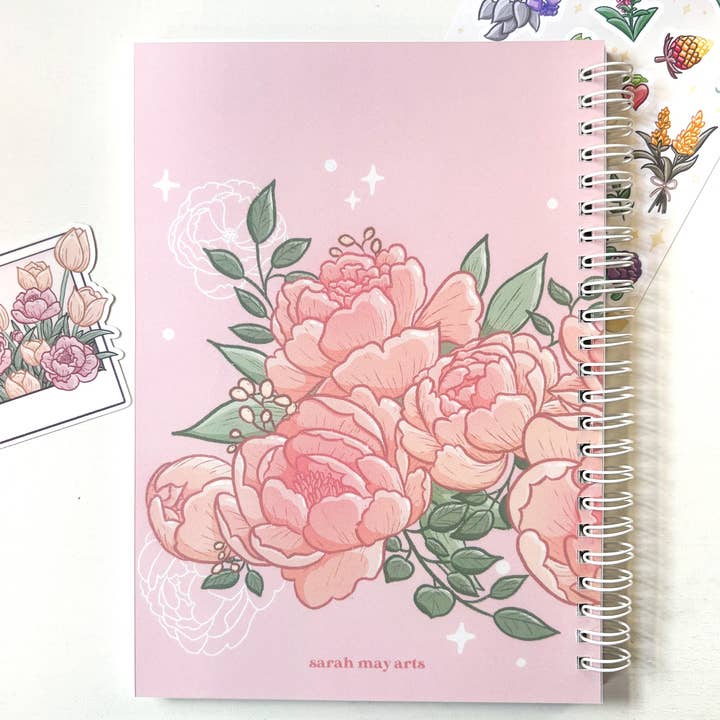Sarah May Arts - Wholesale Sticker - Pastel Peonies Reusable A5 Sticker Book1