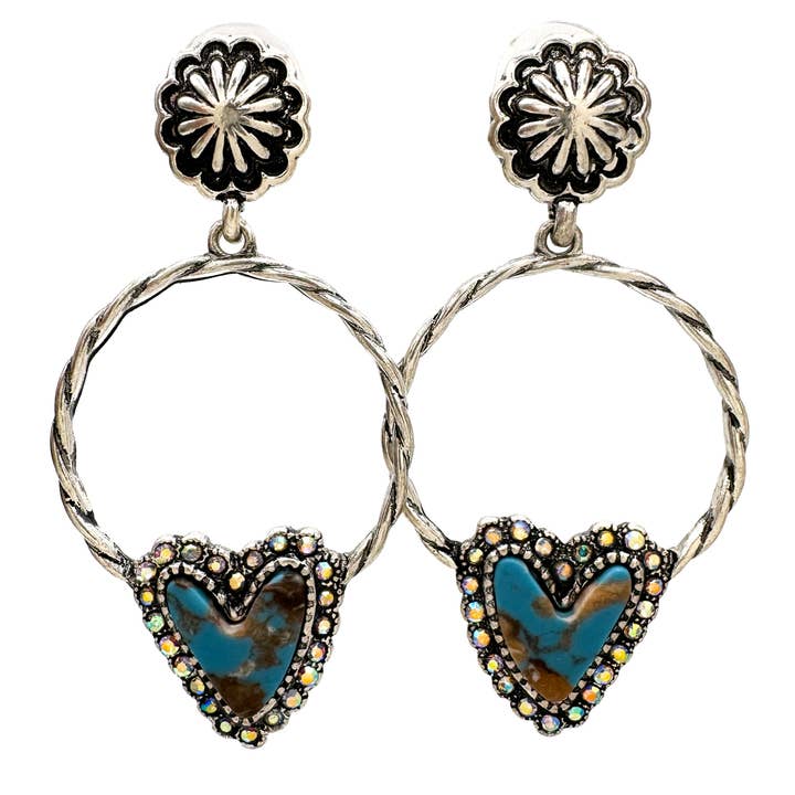 Bisbee Turkis Hjerte på Hoop Øreringe for engroshandel hos Lunar Deer