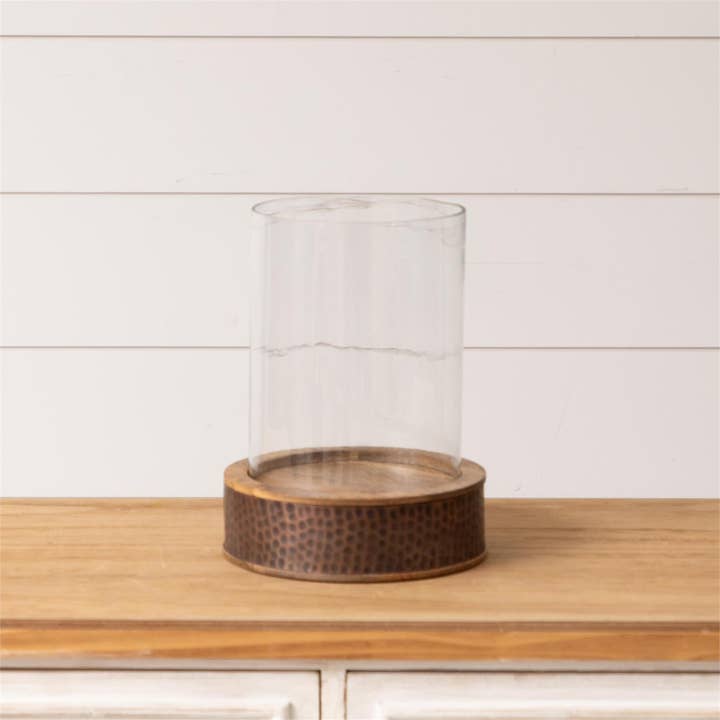 Audrey's Home & Gift - Wholesale Candle Holder - Wood Dimpled Base with Glass Cylinder (PC)