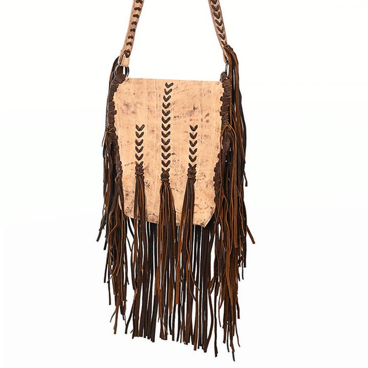 ADBGM472 Bolsa Mensageiro Boho Ocidental de Couro com Franjas - Aba Envelhecida com Detalhes Trançados à Mão por atacado de LS Western
