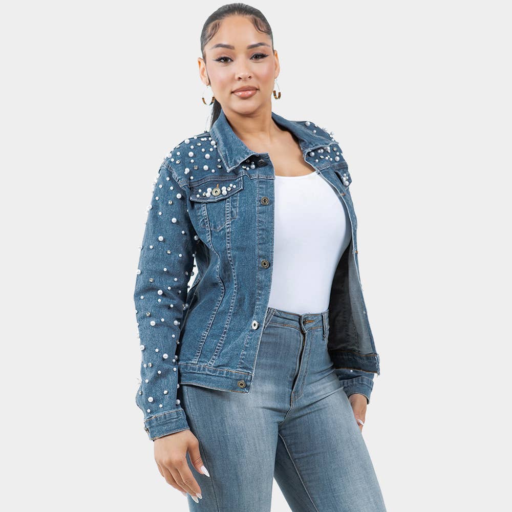 Sensibling Corp. - Wholesale Denim Jacket - Women's - Pearl Bling Denim Jacket
0