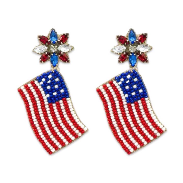 Beaded American Flag Drop Earring| 4th of July| Patriotic Earrings| Red White & Blue for wholesale by Pierce + Hide
