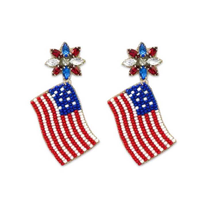 Beaded American Flag Drop Earring| 4th of July| Patriotic Earrings| Red White & Blue for wholesale by Pierce + Hide