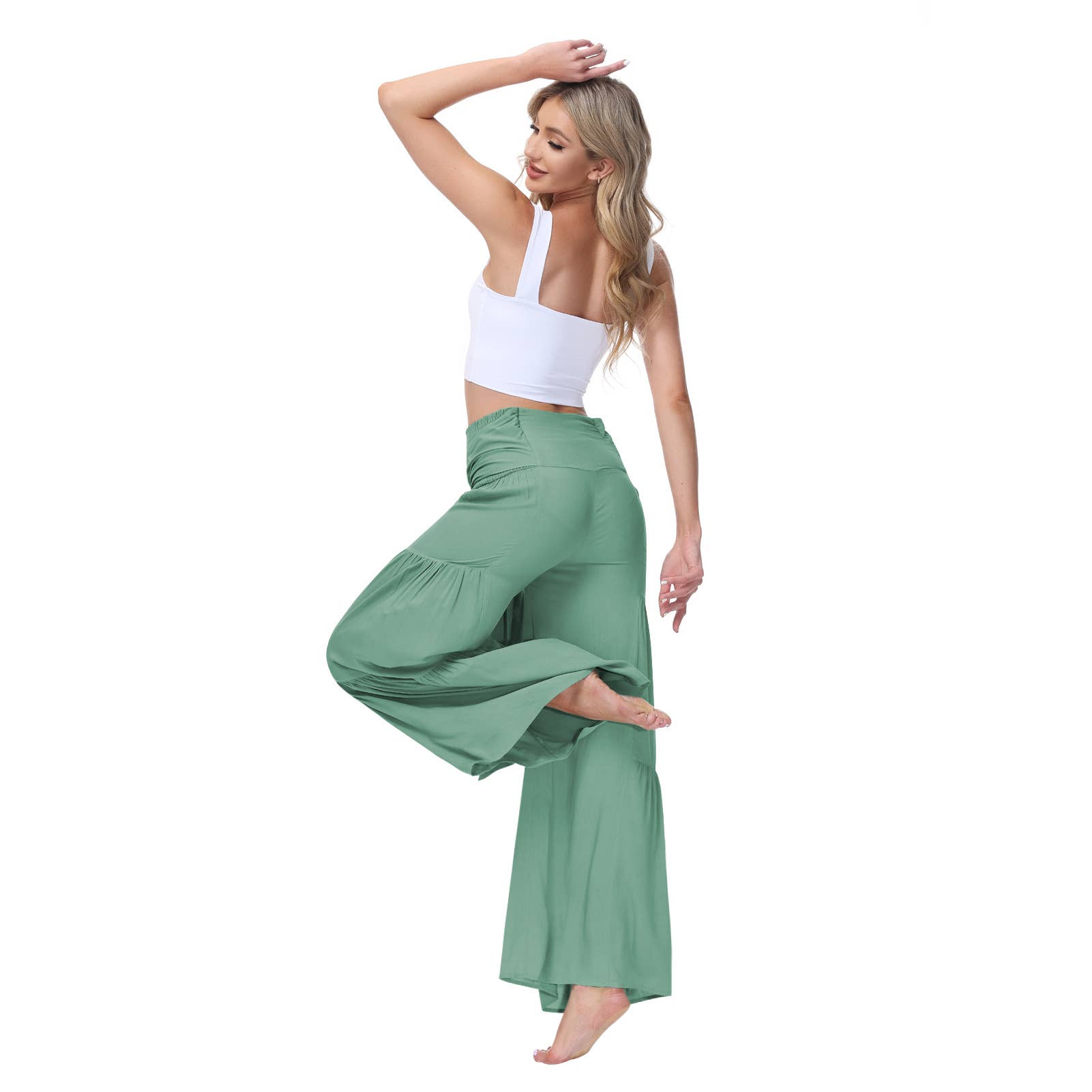 Lily Clothing - Wholesale Pants - Women's - Loose tight straps pleated waists Wide-leg pants4