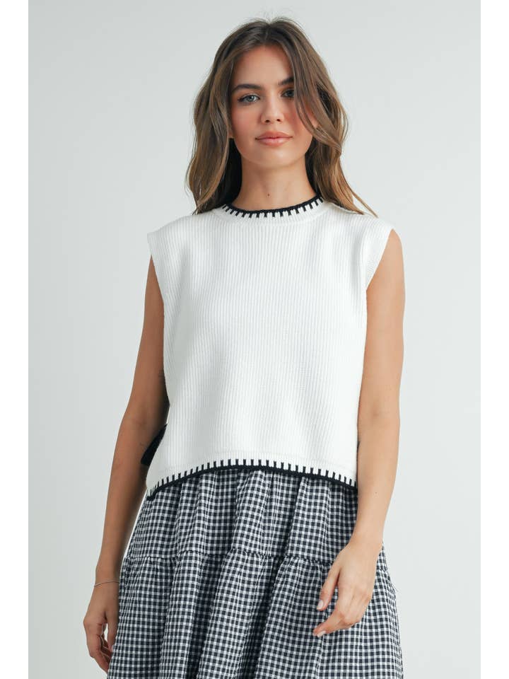 BUTTERMELON - Wholesale Sweater Vest - Women's - Mock Neck Sleeveless Sweater- BMW7529