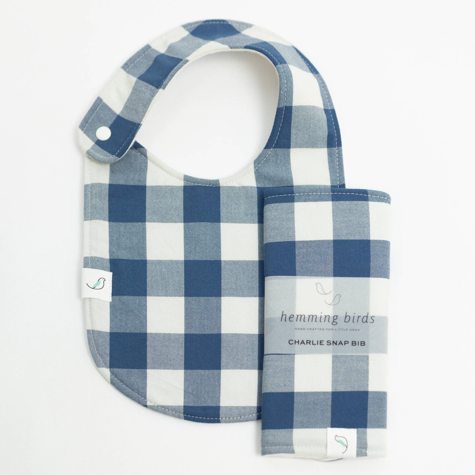 Hemming Birds - Wholesale Bib - Baby - Charlie Snap Bib - Denim Gingham4