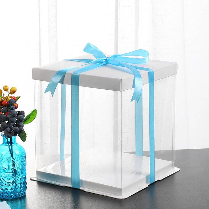 Elegant Design Supply - Wholesale Cake Stand - Tall Square Transparent Clear Cake Box with Base and Lid