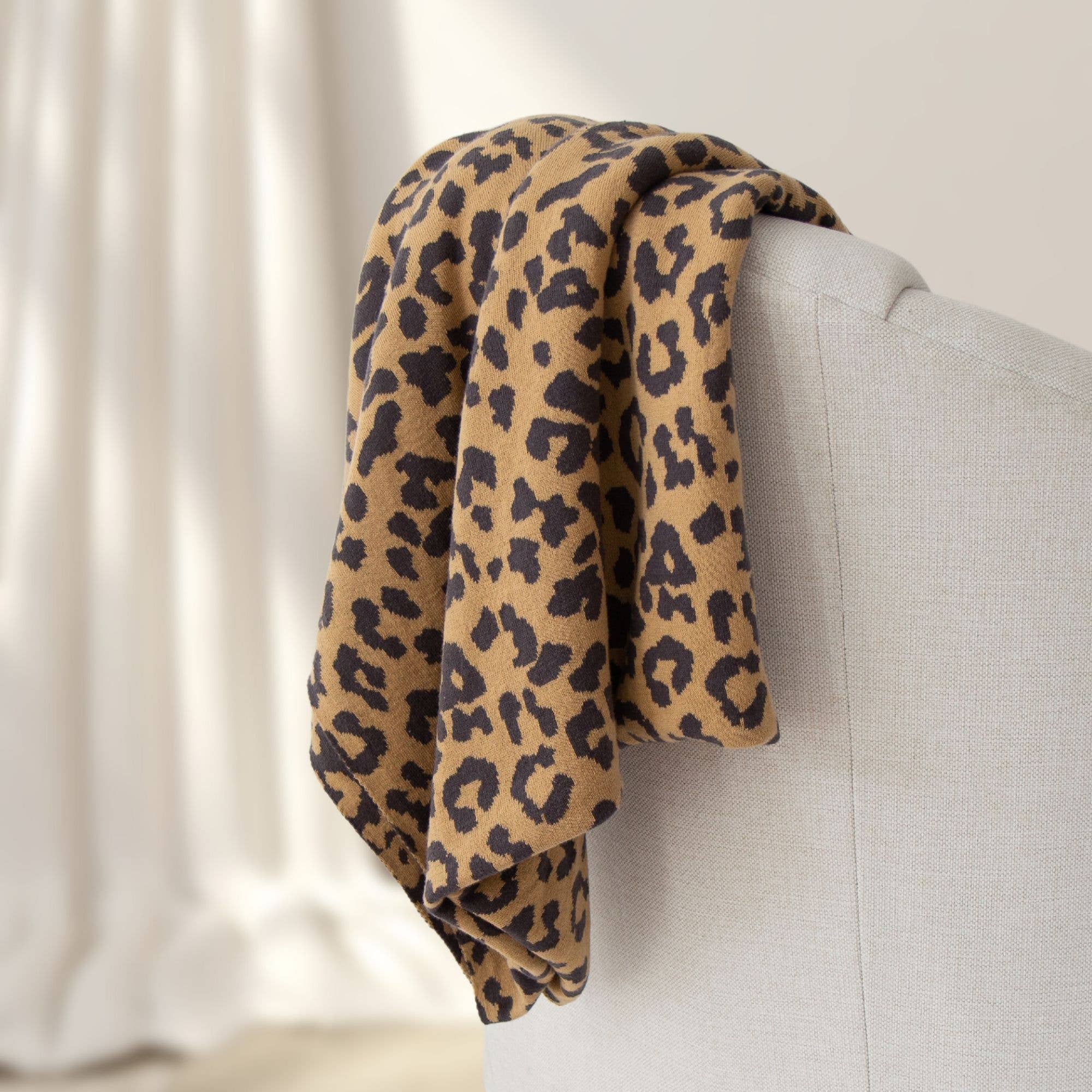 Tajik  Home  LLC - Vente Plaids - Plaid en coton tricoté Lucia léopard - doux et confortable1