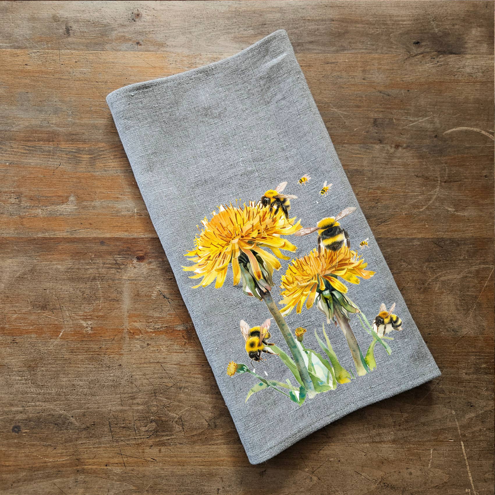 NorraVilla – Engroshandel Viskestykke – 100% linned køkkenhåndklæde med mælkebøtte og humleprint1