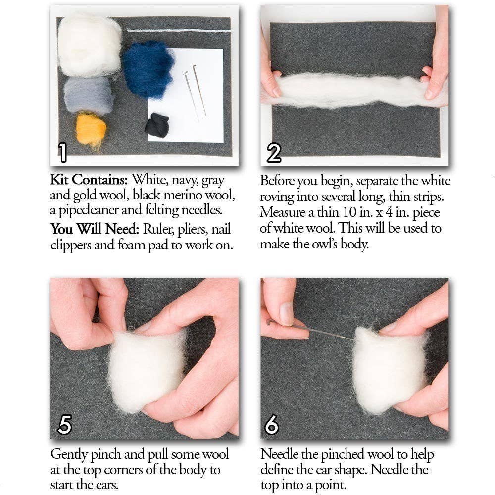 Woolpets - Vendita all'ingrosso Kit per lavoretti fai da te - Kit per infeltrire a ago due gufi in lana4